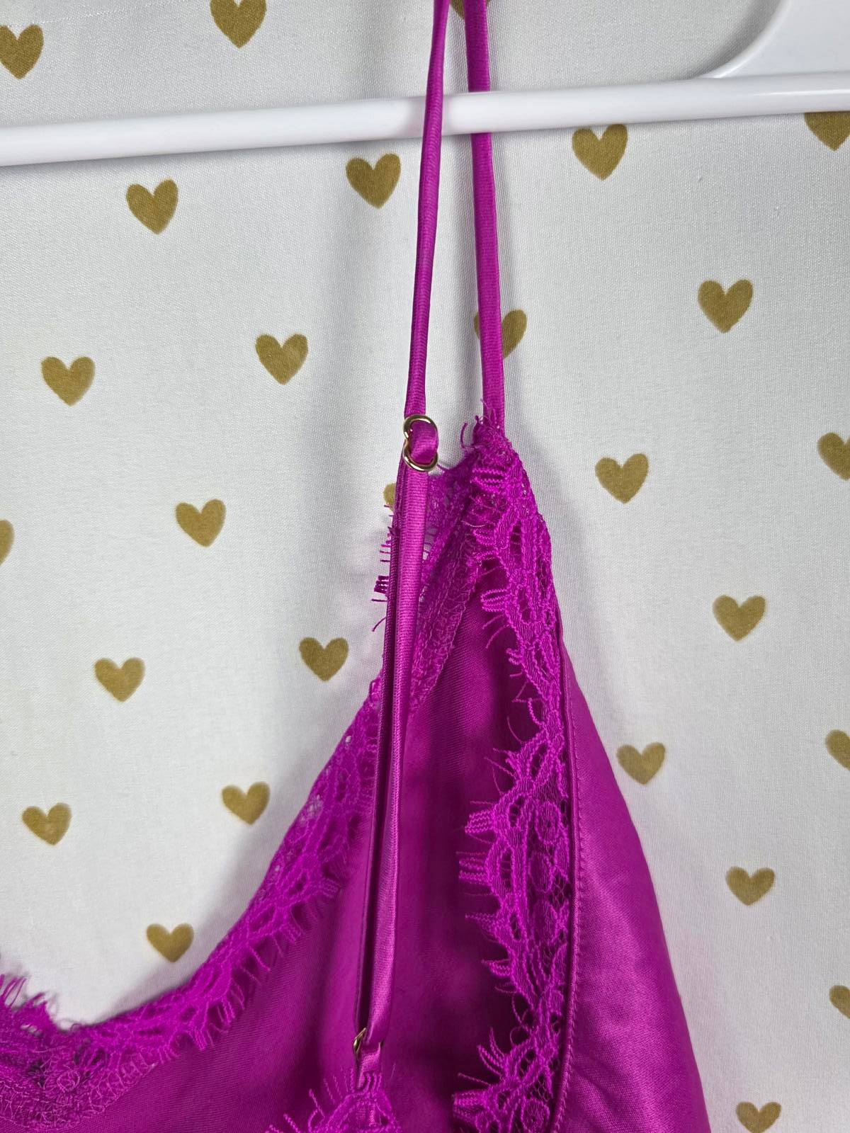Victorias Secret PINK PURPLE Satin Babydoll Tank Top Lace LARGE Open Back