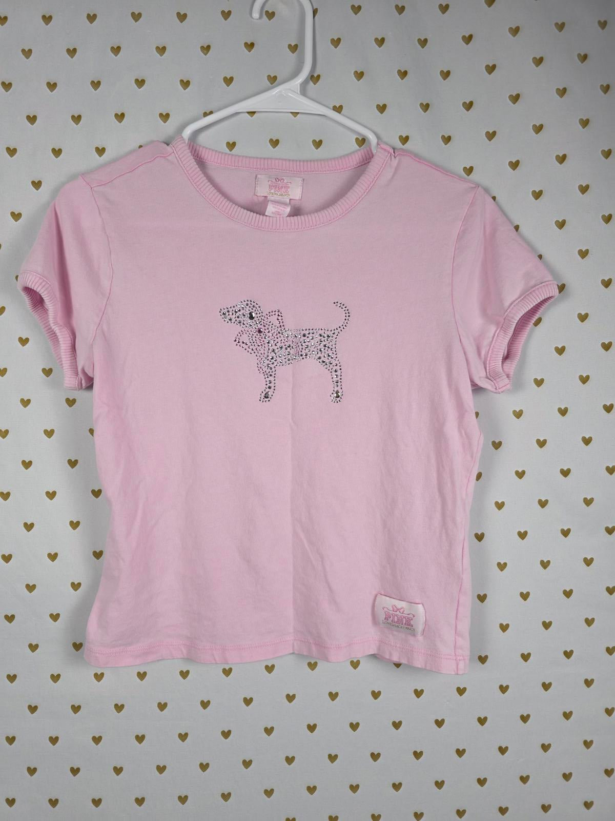 Victorias Secret PINK LOVESHACKFANCY BLING dog Baby Tee SMALL Retro Cotton