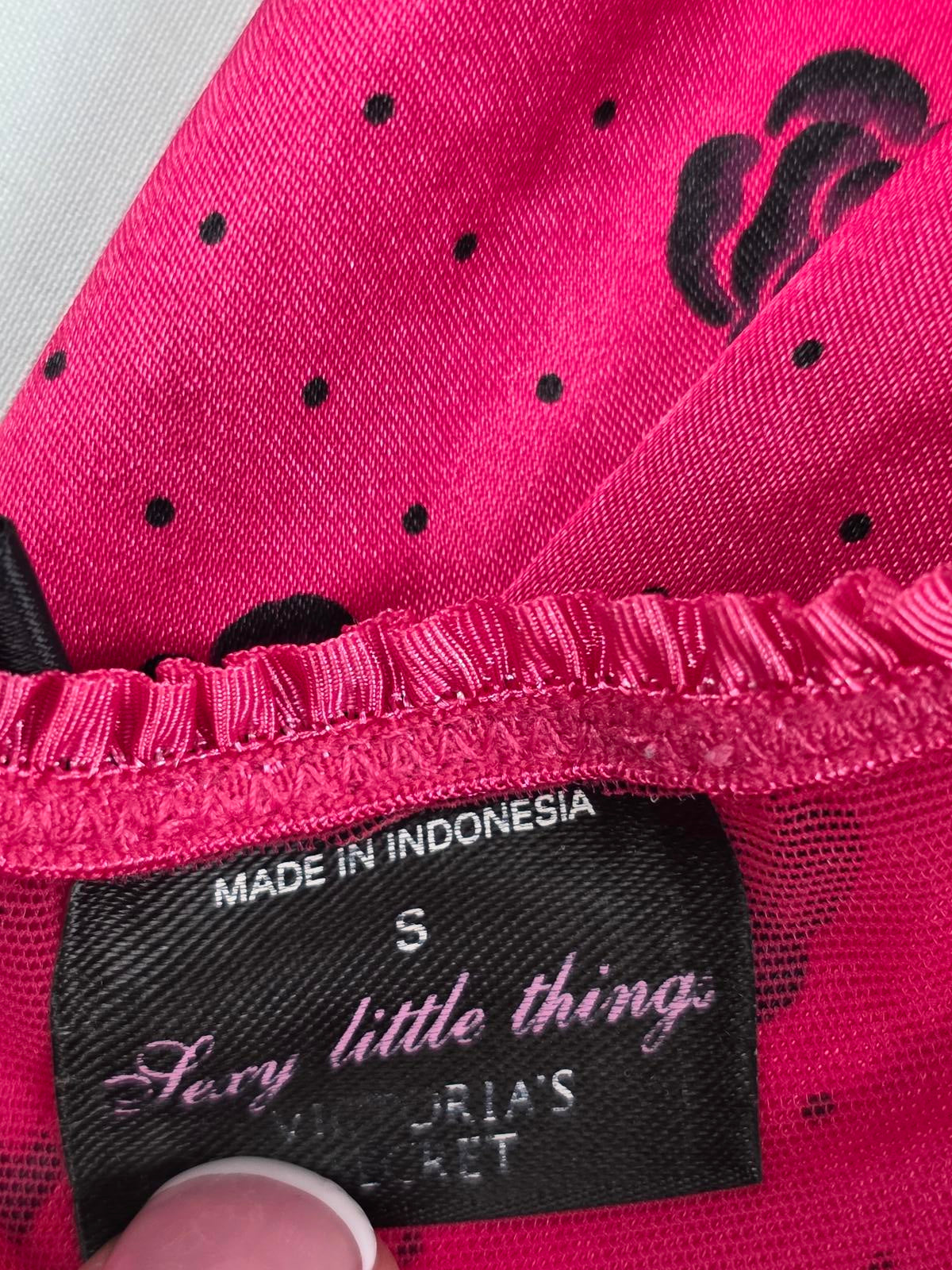 SEXY LITTLE THINGS Polka Dot Satin Lingerie Babydoll SET Small Roses 2pc