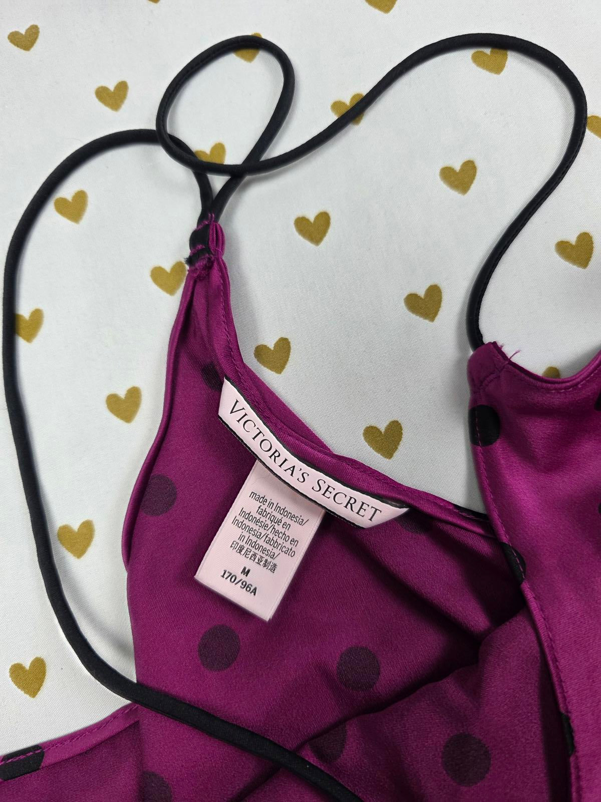 Victorias Secret Lot of 2 MEDIUM Satin Silky Tank Tops Babydoll Polka Dot