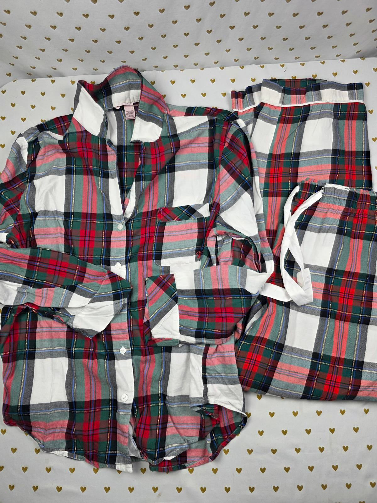 Victorias Secret PLAID Pajama Sleep Set Button Down Shirt Pants 2pc LARGE