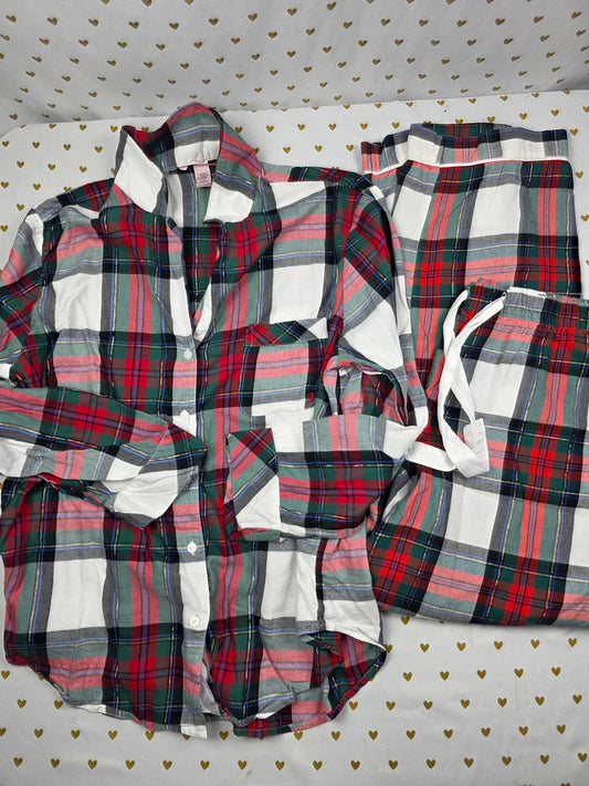 Victorias Secret PLAID Pajama Sleep Set Button Down Shirt Pants 2pc LARGE