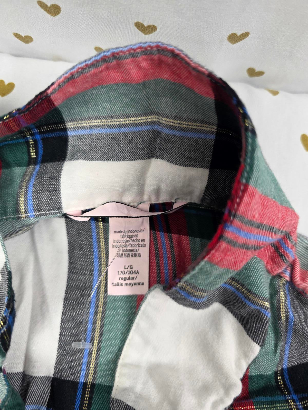 Victorias Secret PLAID Pajama Sleep Set Button Down Shirt Pants 2pc LARGE
