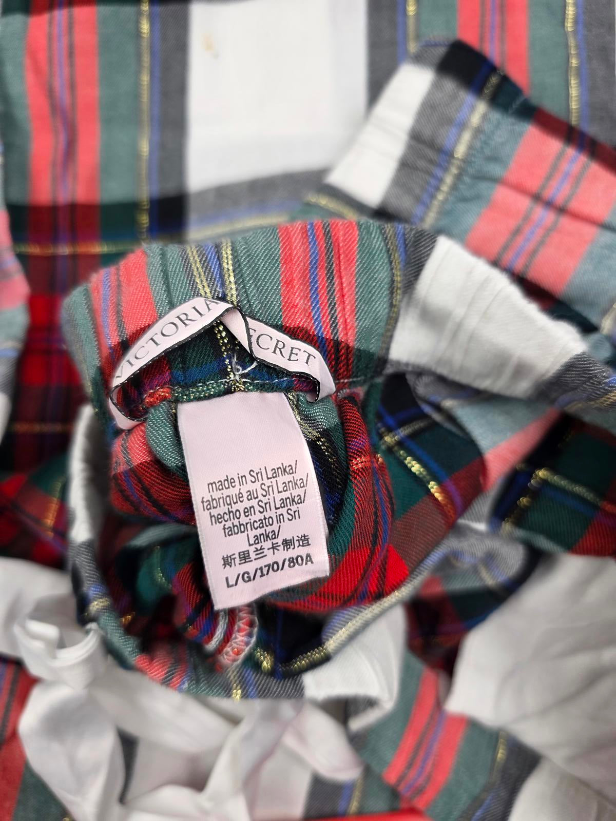 Victorias Secret PLAID Pajama Sleep Set Button Down Shirt Pants 2pc LARGE