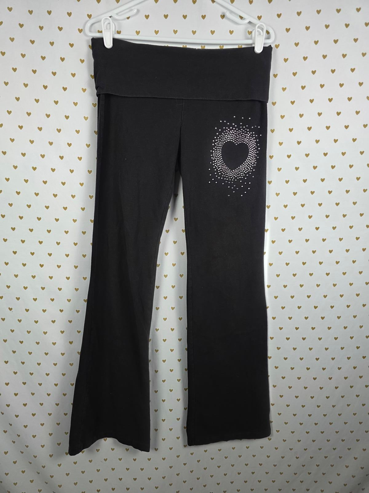 Victorias Secret PINK RARE Vintage Y2k FOLDOVER Yoga Pants BLING large FLARE