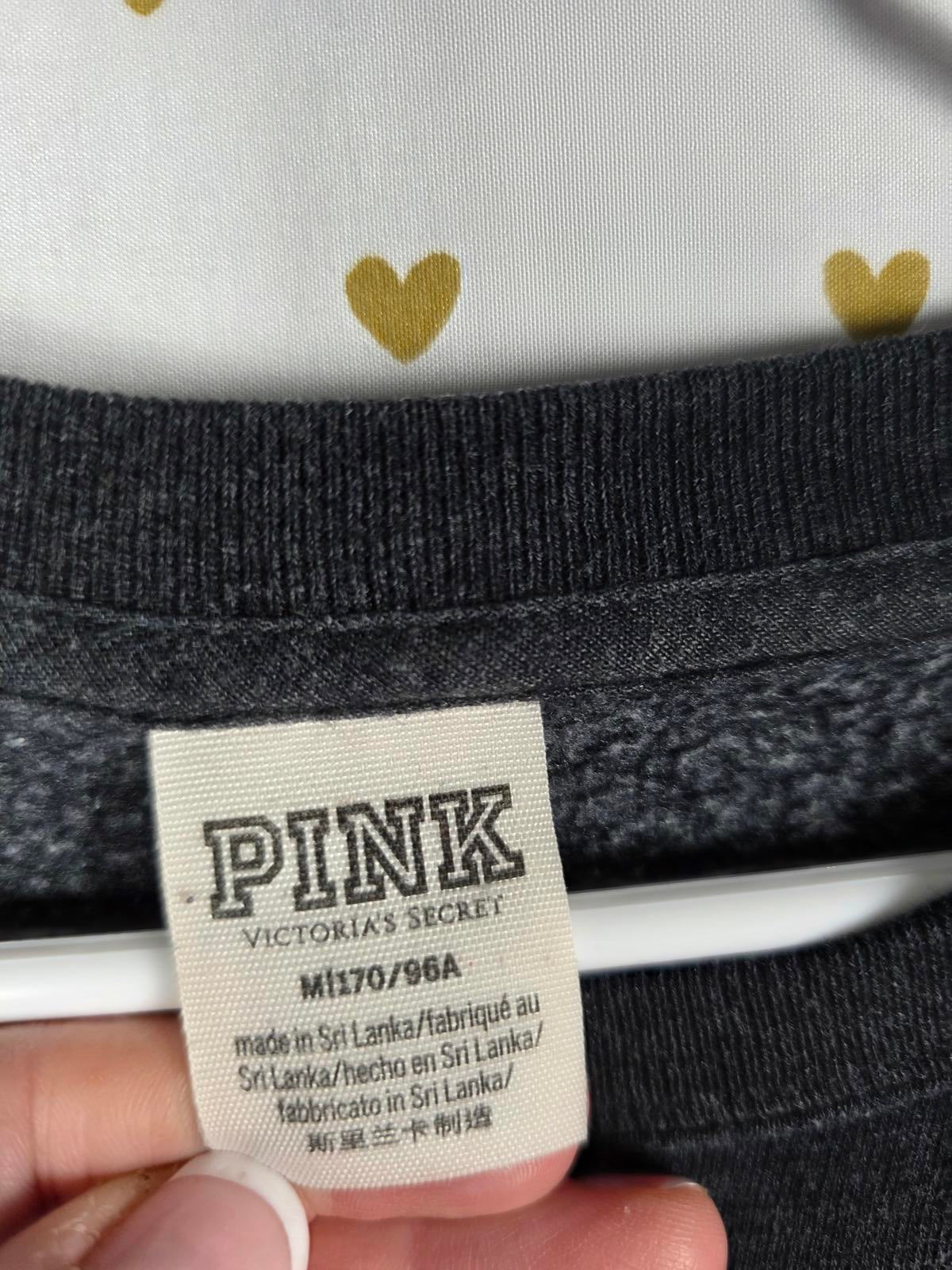 Victorias Secret PINK Plaid Logo SET Sweater Joggers Sweats 2pc MEDIUM Grey