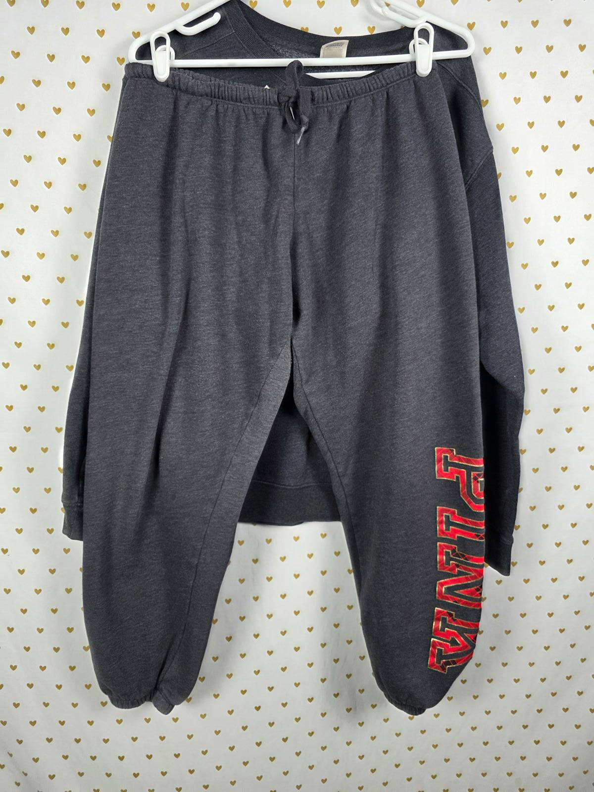 Victorias Secret PINK Plaid Logo SET Sweater Joggers Sweats 2pc MEDIUM Grey