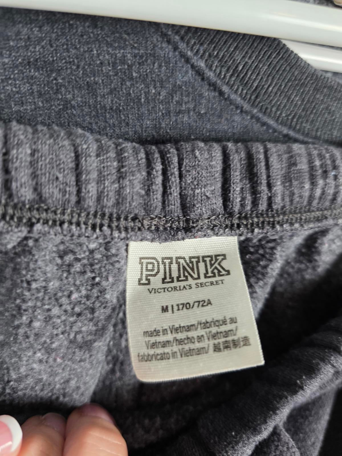 Victorias Secret PINK Plaid Logo SET Sweater Joggers Sweats 2pc MEDIUM Grey