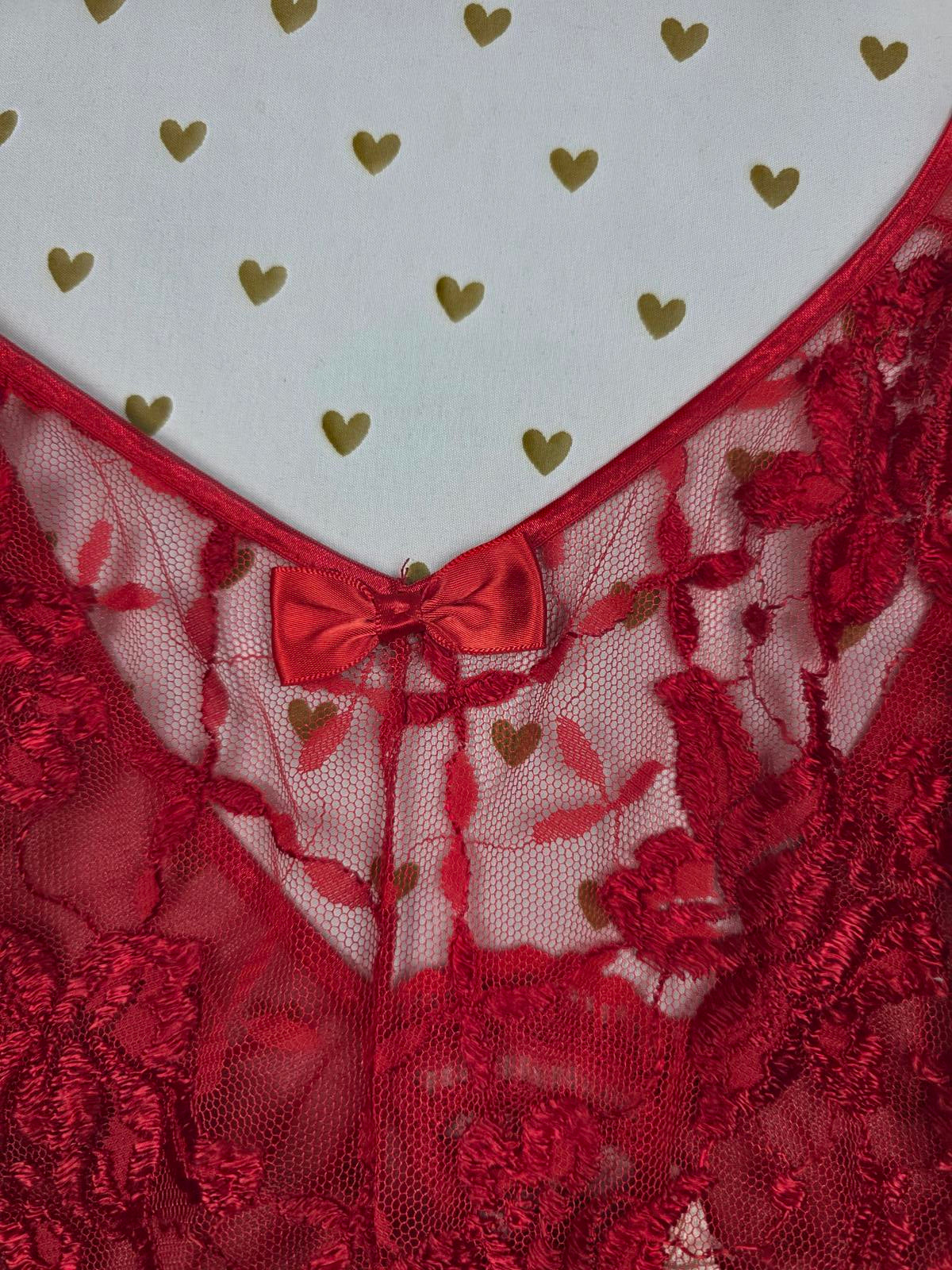 Victorias Secret VINTAGE 90's Gold Label Lace Red Teddy Bodysuit Thong Lingerie