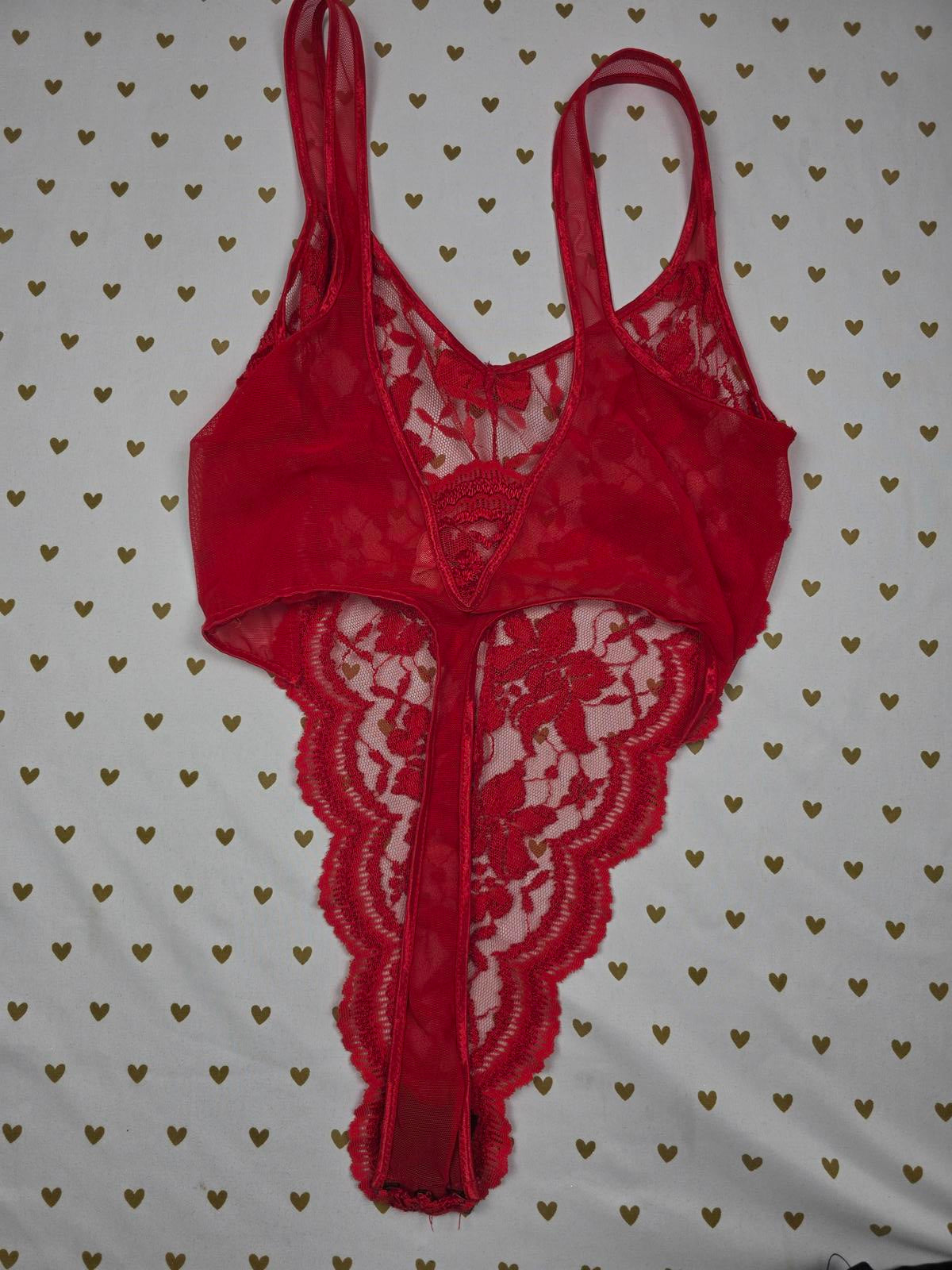 Victorias Secret VINTAGE 90's Gold Label Lace Red Teddy Bodysuit Thong Lingerie
