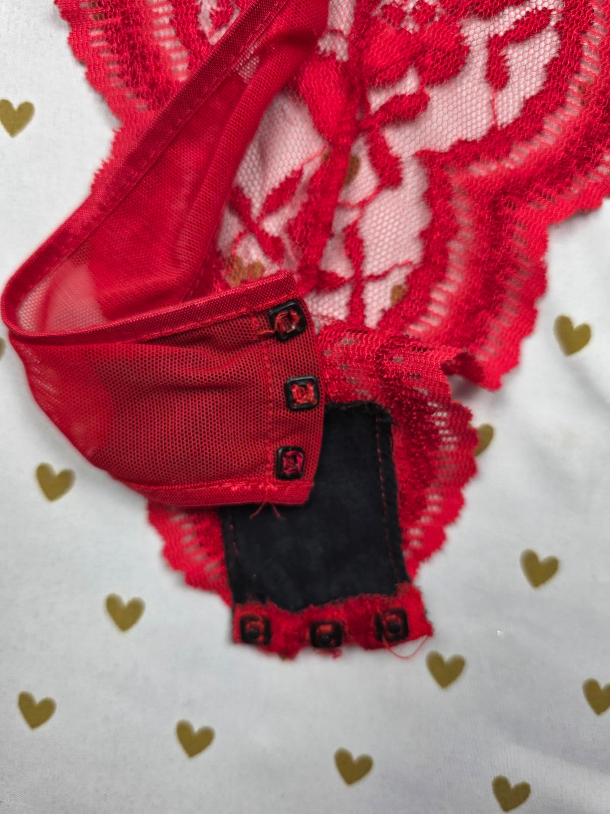 Victorias Secret VINTAGE 90's Gold Label Lace Red Teddy Bodysuit Thong Lingerie