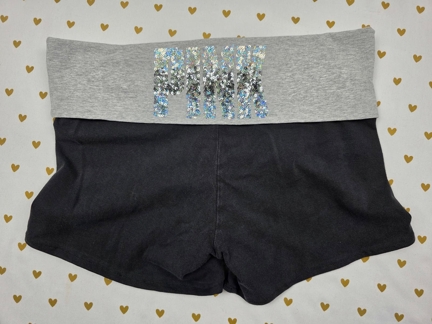 Victorias Secret PINK Vintage BLING Sequined FOLDOVER Shorts Y2k Yoga MEDIUM