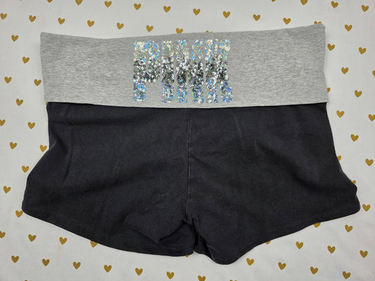 Victorias Secret PINK Vintage BLING Sequined FOLDOVER Shorts Y2k Yoga MEDIUM