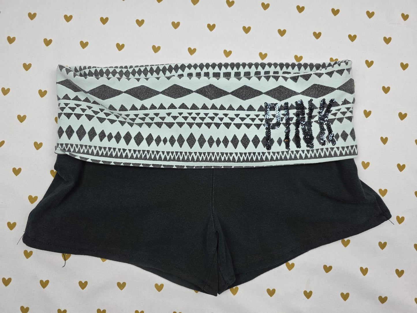 Victorias Secret PINK Bling Aztec FOLDOVER Yoga SHORTS Y2k XS Vintage