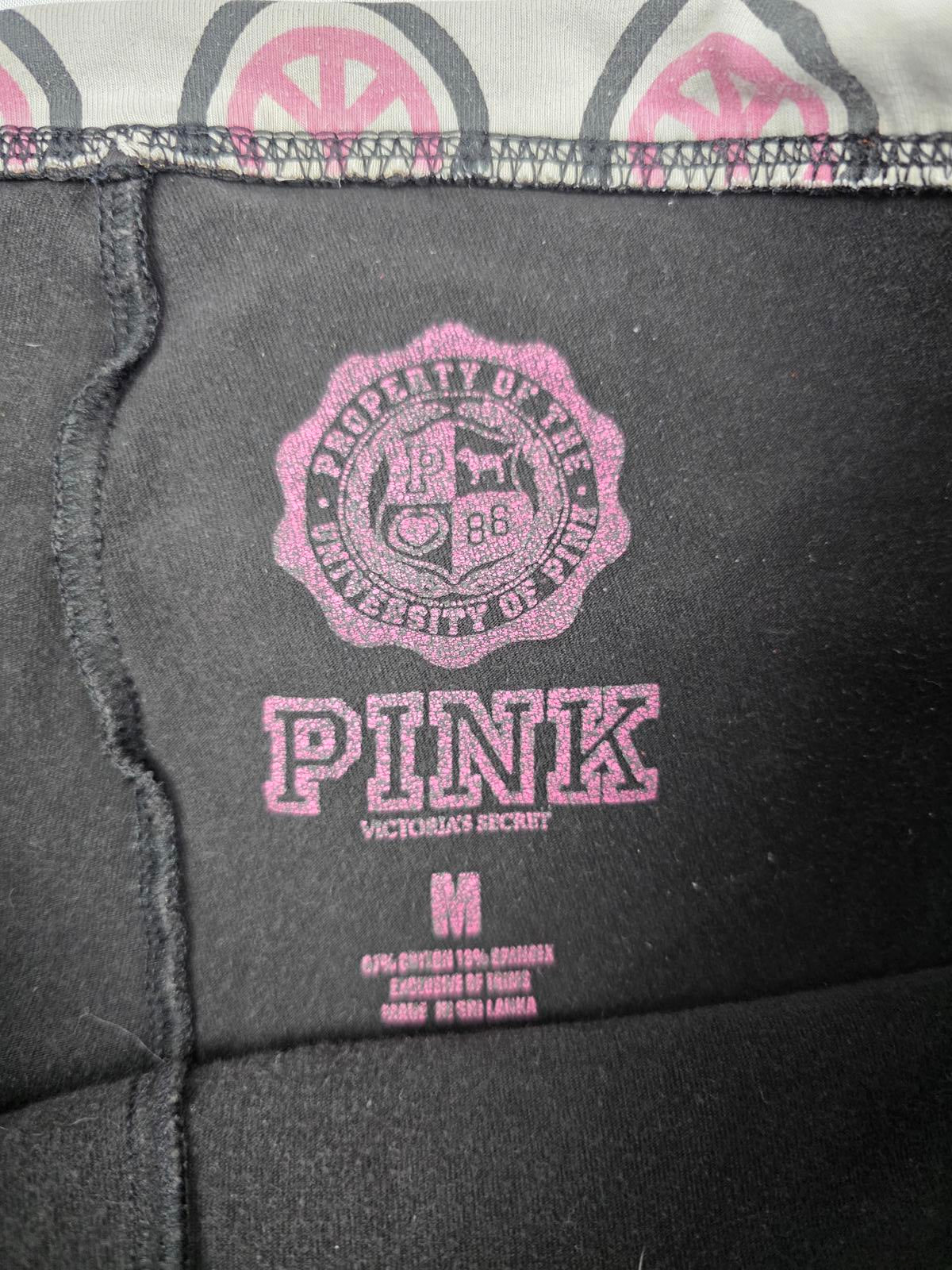 Victorias Secret PINK VINTAGE Y2k PEACE HEARTS Foldover Yoga SHORTS MEDIUM htf