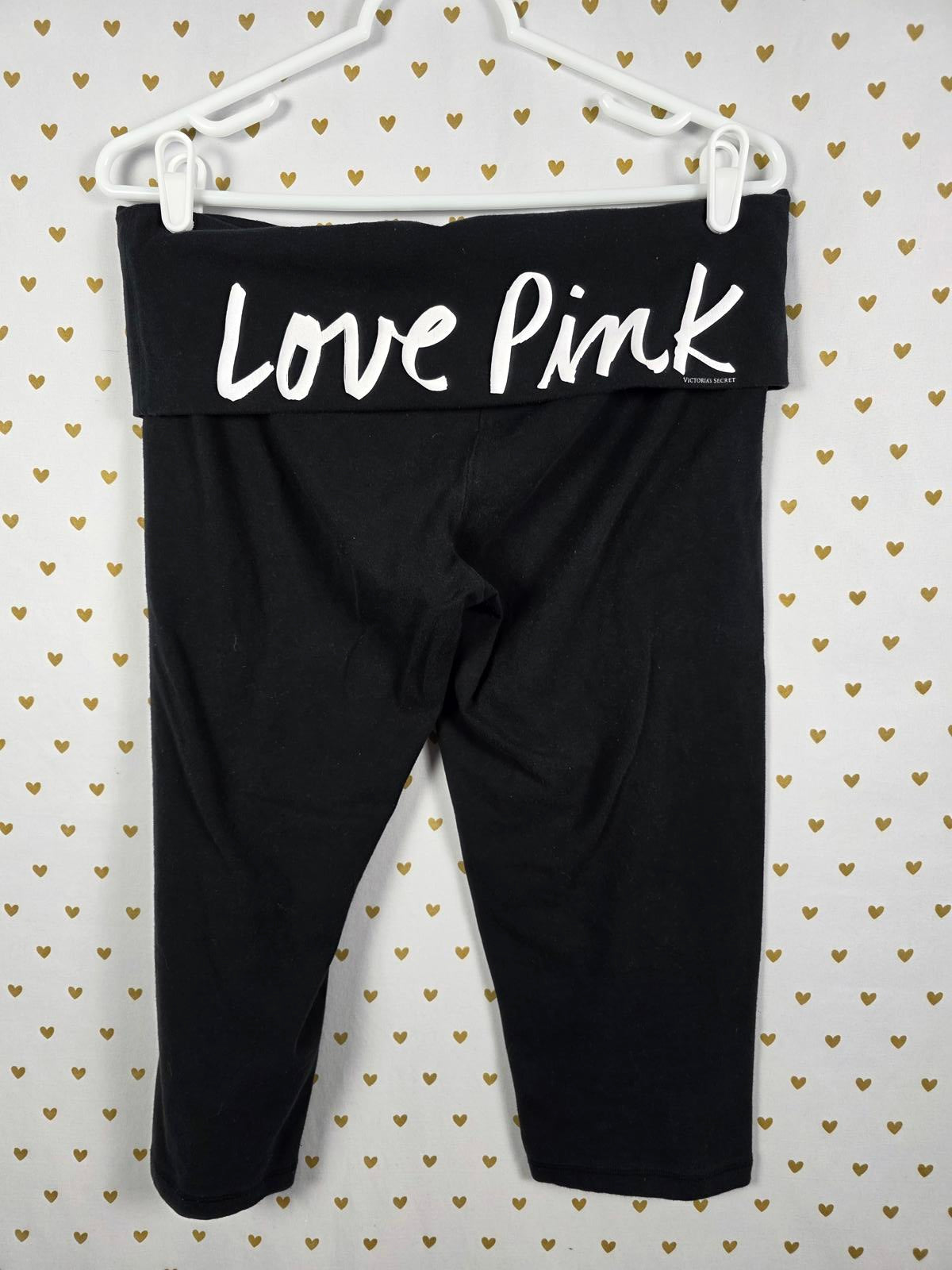 Victorias Secret PINK LOVE Foldover Yoga Pants Y2k Vintage Capri Leggings Large