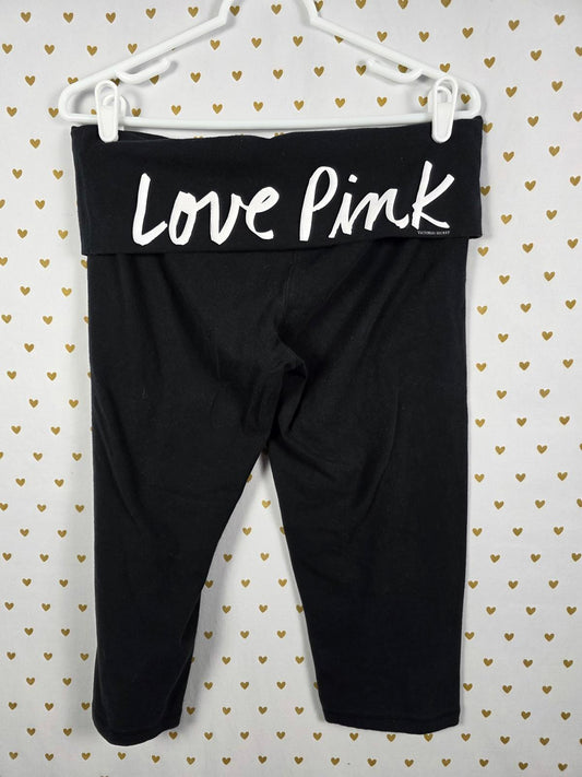 Victorias Secret PINK LOVE Foldover Yoga Pants Y2k Vintage Capri Leggings Large