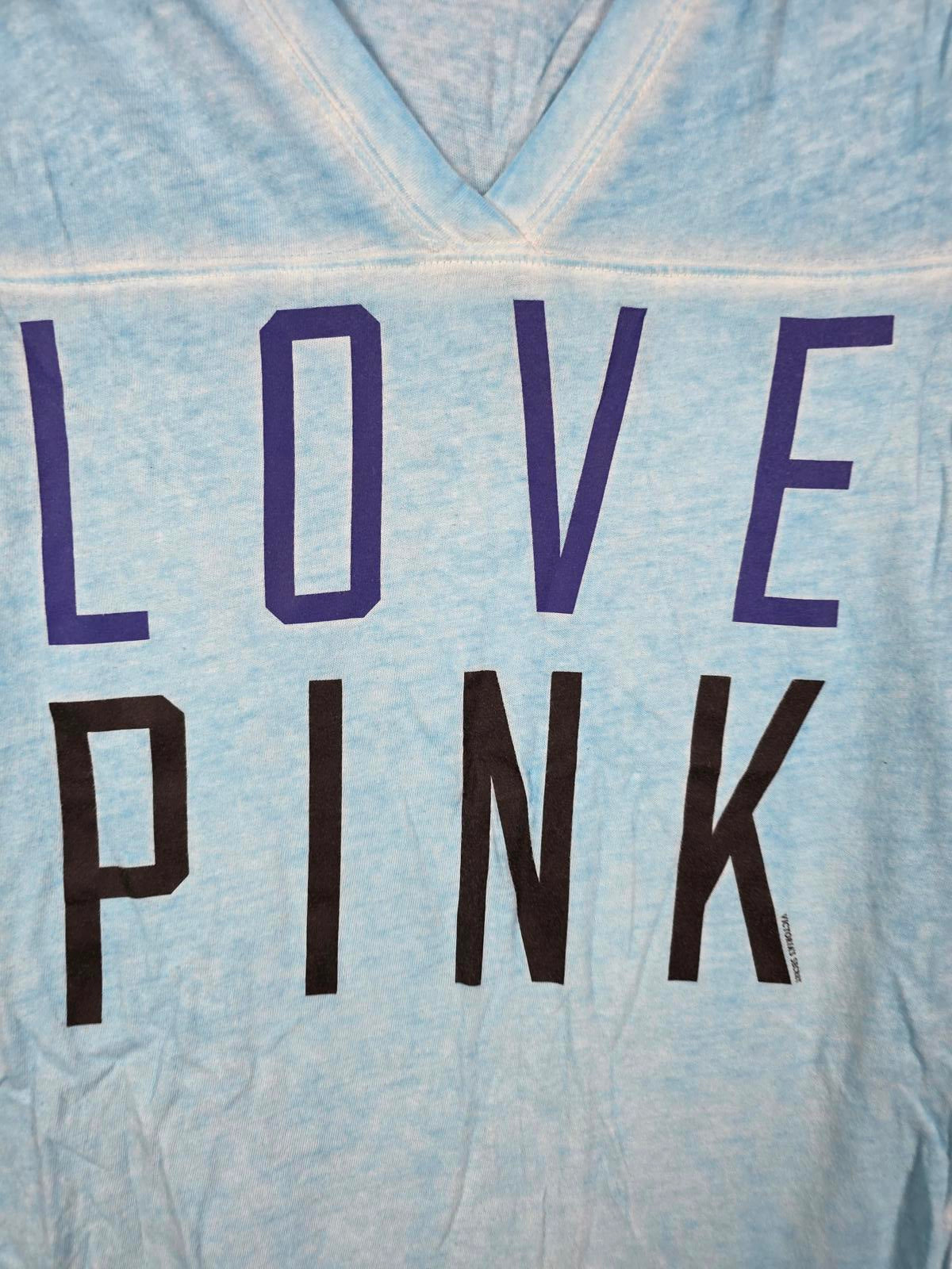 Victorias Secret PINK Vintage V neck Logo Tee Shirt Y2k Blue Small