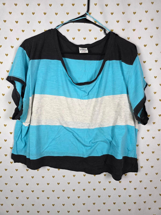 Victorias Secret PINK Boxy Striped Cropped vintage Tee shirt MEDIUM Y2k
