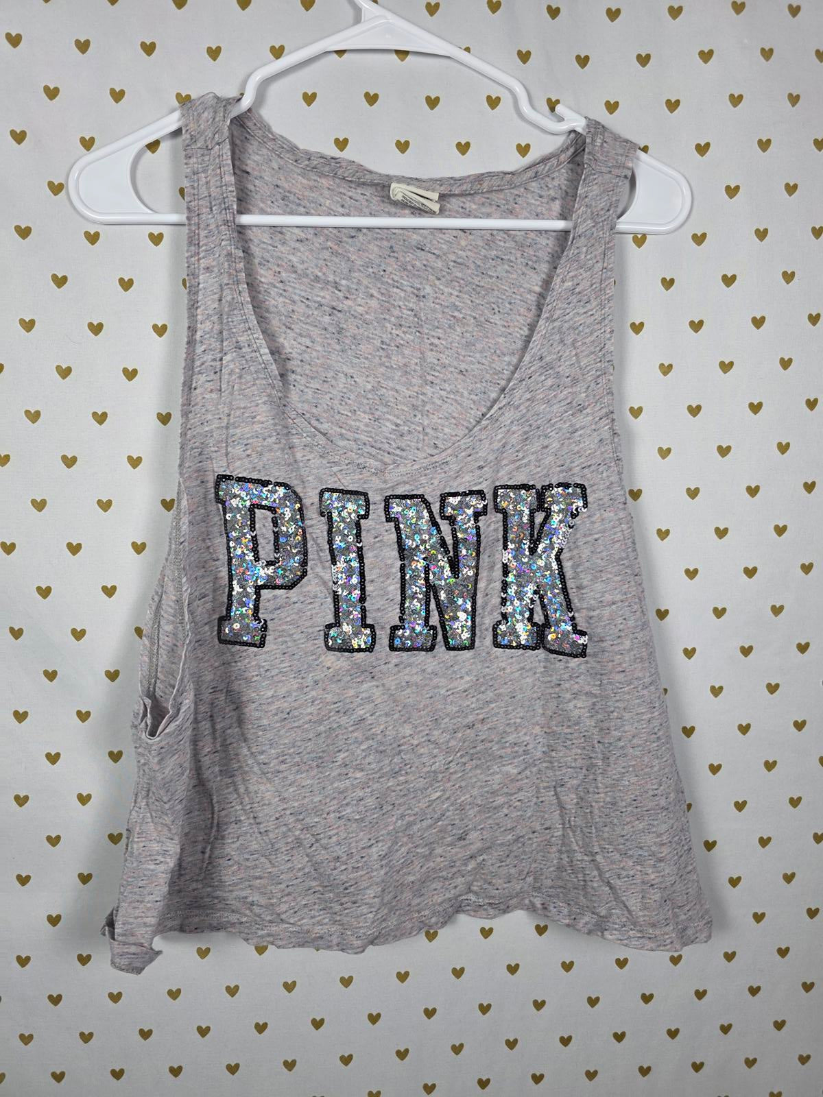 Victorias Secret PINK Grey BLING Tank Top Sequined LARGE