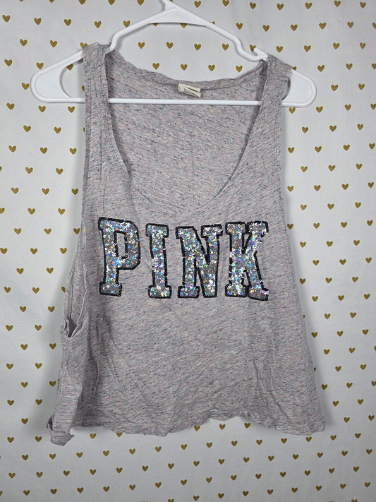 Victorias Secret PINK Grey BLING Tank Top Sequined LARGE
