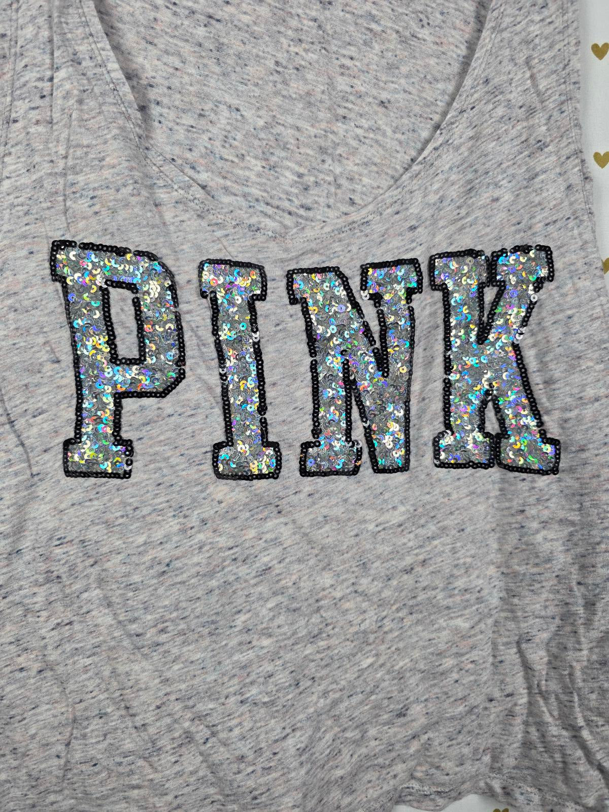 Victorias Secret PINK Grey BLING Tank Top Sequined LARGE
