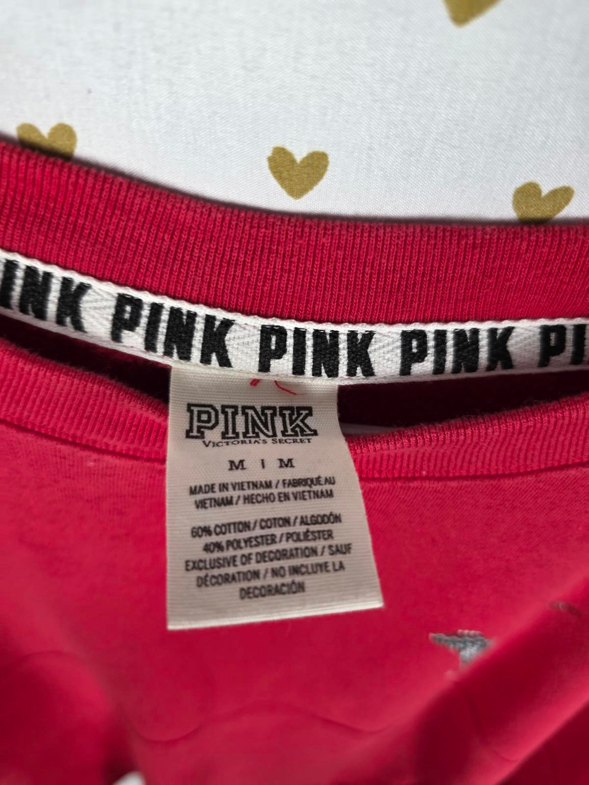 Victorias Secret Pink Campus Geometric Logo Sweater Shirt RED MEDIUM Oversized