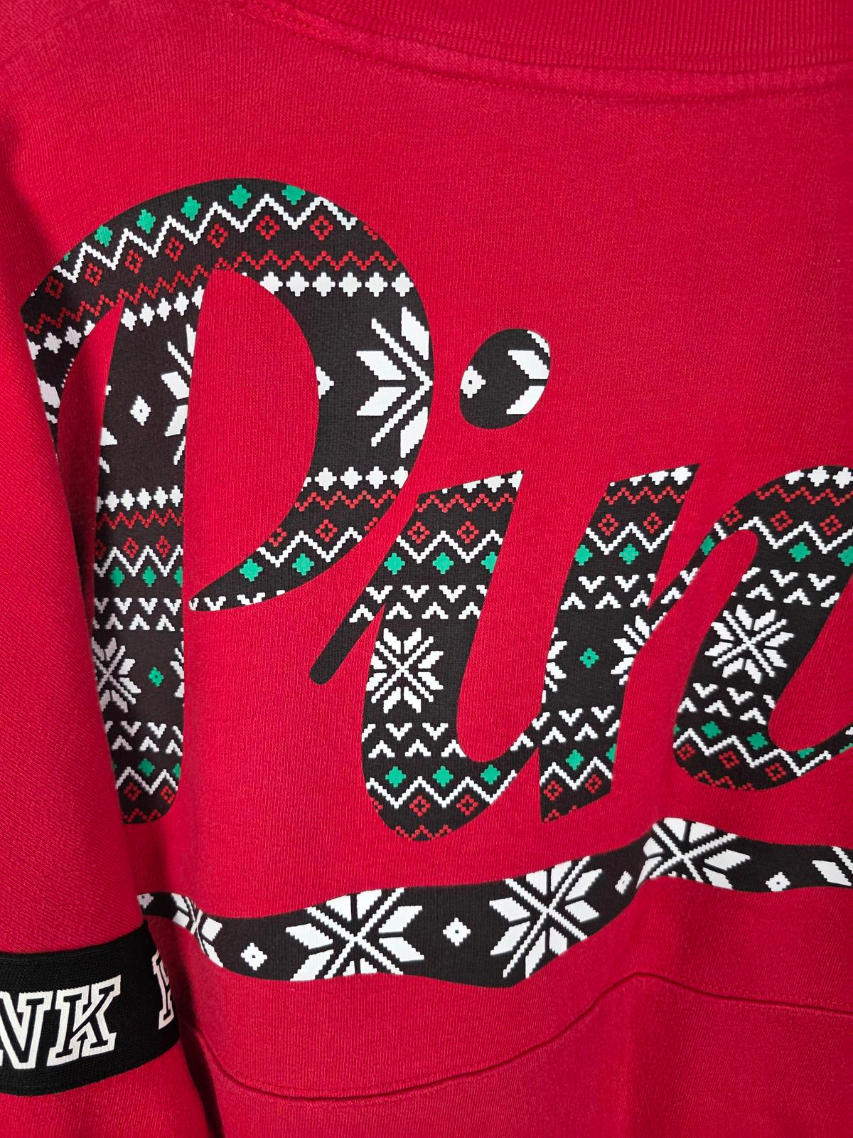 Victorias Secret Pink Campus Geometric Logo Sweater Shirt RED MEDIUM Oversized