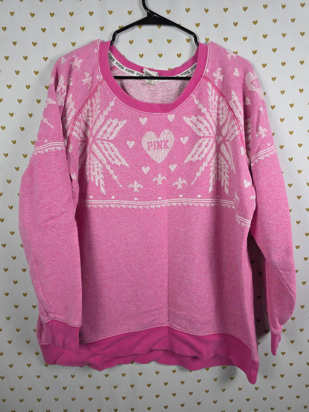 Victorias Secret Pink Winter Style Pullover Crew Sweater Vintage Style Large