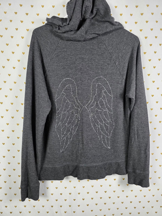 Victorias Secret BLING WINGS Studded Rhinestone Full Zip Jacket Hooded Grey L