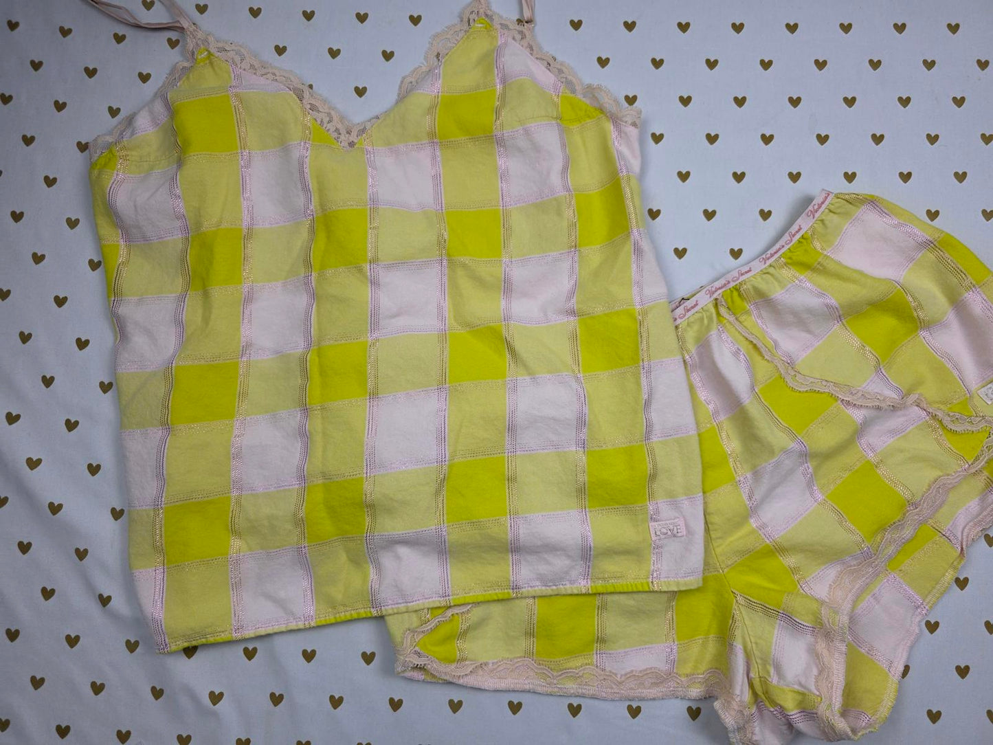 Victorias Secret PLAID Sleep Set Tank Shorts Pajama PJ 2Pc MEDIUM Yellow