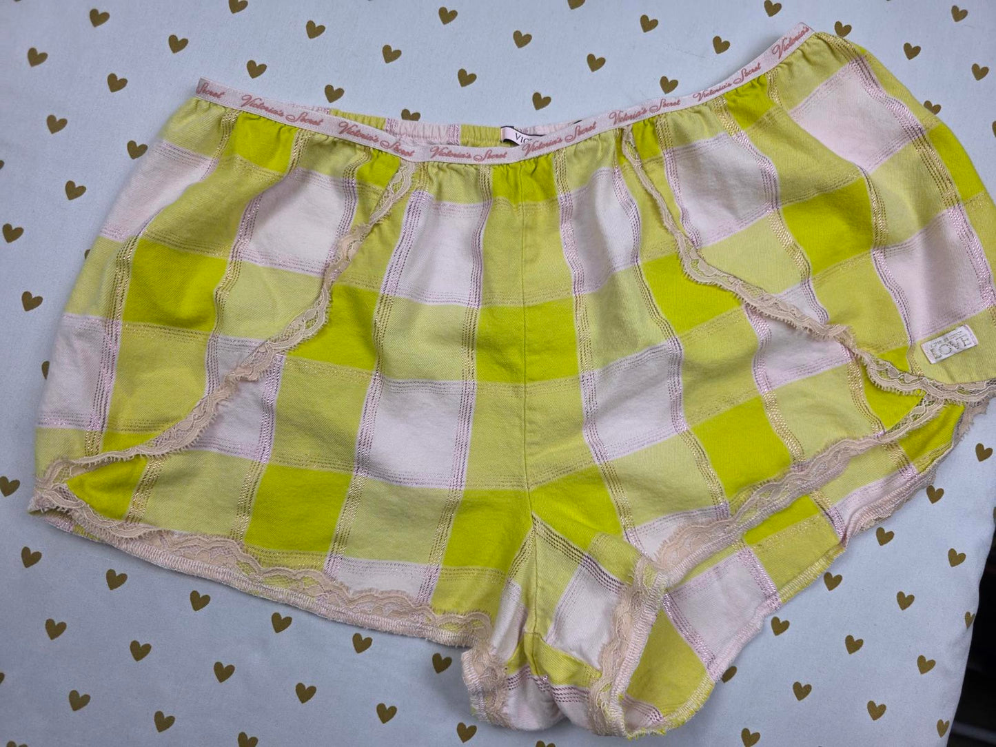 Victorias Secret PLAID Sleep Set Tank Shorts Pajama PJ 2Pc MEDIUM Yellow