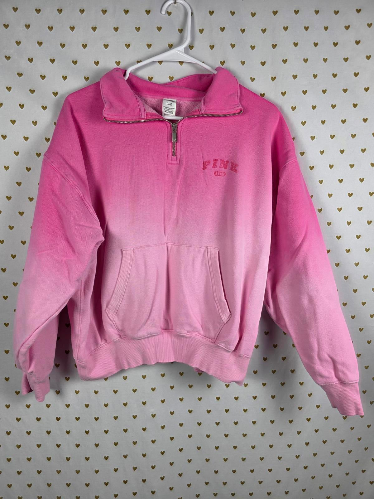 Victorias Secret Pink Gradient Quarter Zip Sweater Shirt SMALL