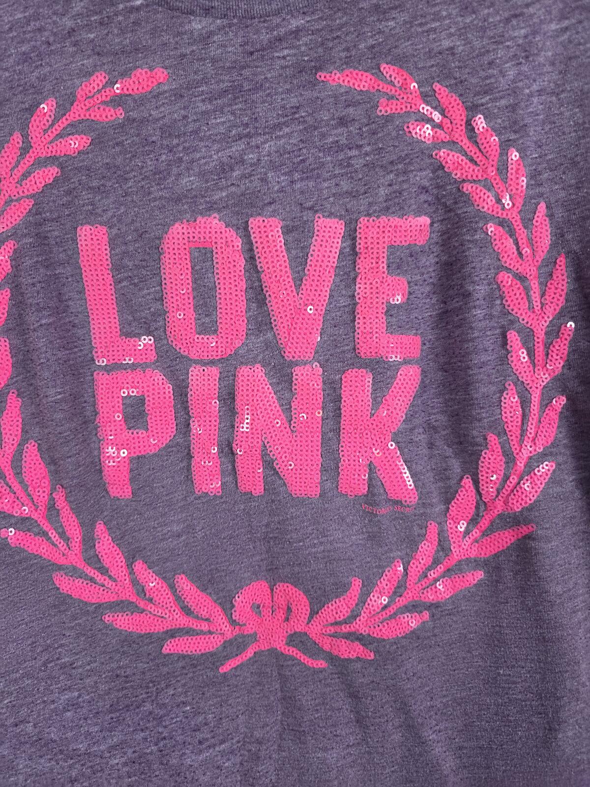 Victorias Secret PINK Sequined Crest Bling Tee Shirt Vintage y2k Cotton xs