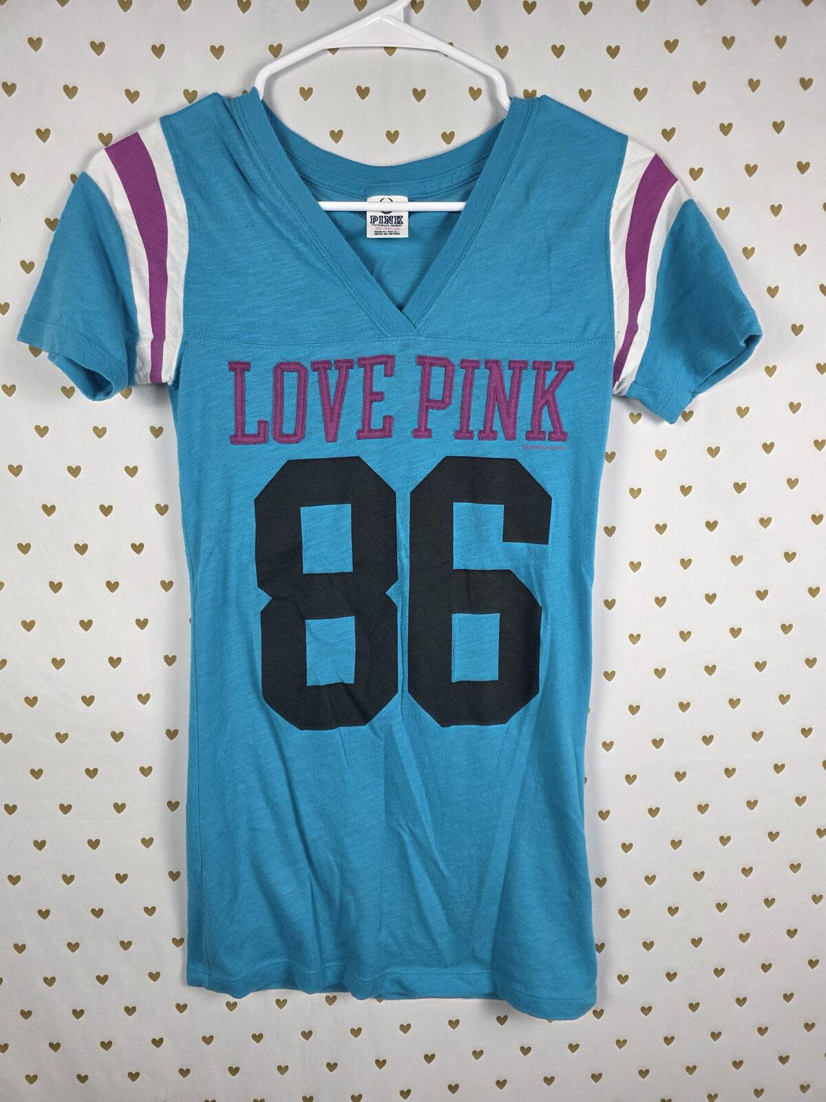 Victorias Secret PINK VINTAGE Blue 86 V Neck Tee Shirt y2k XS