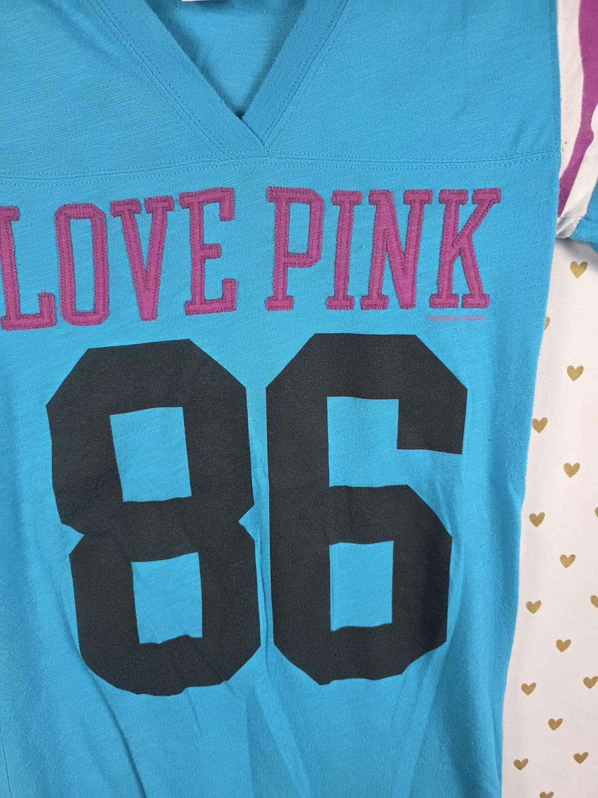 Victorias Secret PINK VINTAGE Blue 86 V Neck Tee Shirt y2k XS