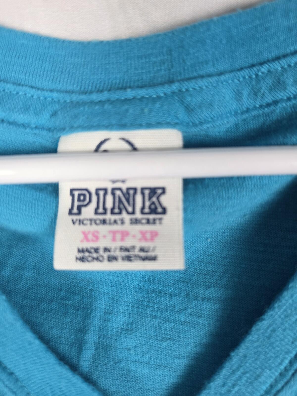 Victorias Secret PINK VINTAGE Blue 86 V Neck Tee Shirt y2k XS