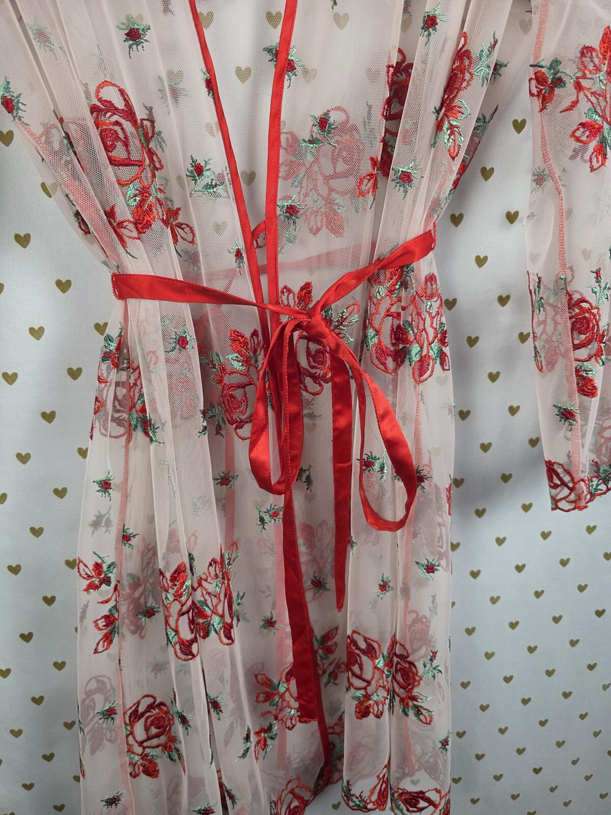 Victorias Secret Evening Blush Embroidered Rose ROBE Sheer XS SMALL