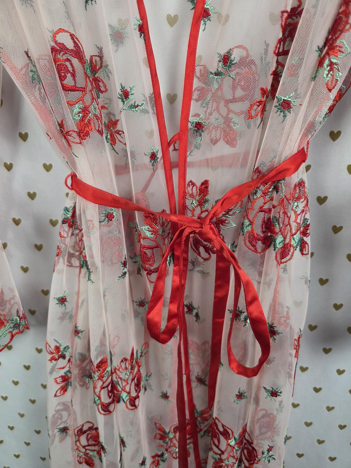 Victorias Secret Evening Blush Embroidered Rose ROBE Sheer XS SMALL