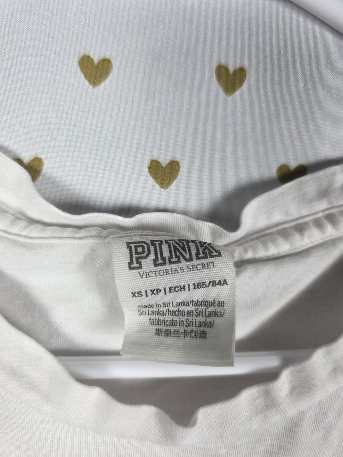 Victorias Secret PINK BLING Dog Logo Sequined Pocket Tee shirt Silver XS