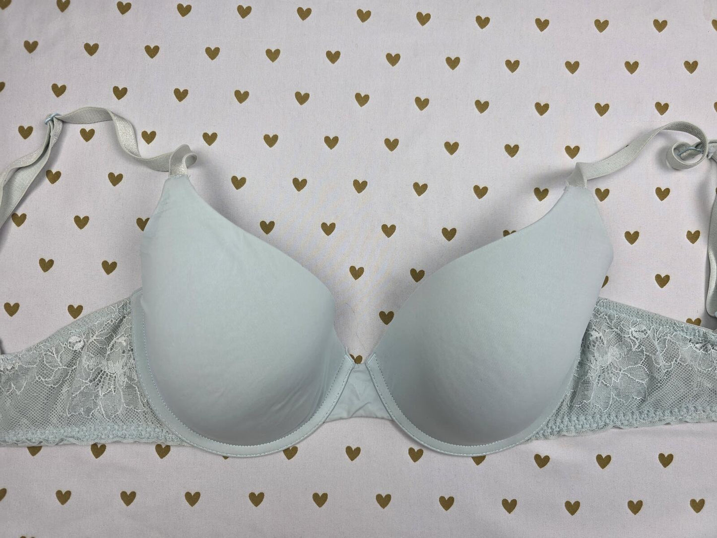 Victorias Secret Light Blue T shirt Lightly Lined Demi Balconette Bra 32DD