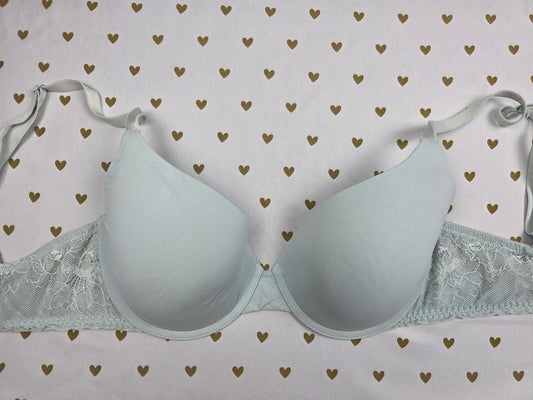 Victorias Secret Light Blue T shirt Lightly Lined Demi Balconette Bra 32DD
