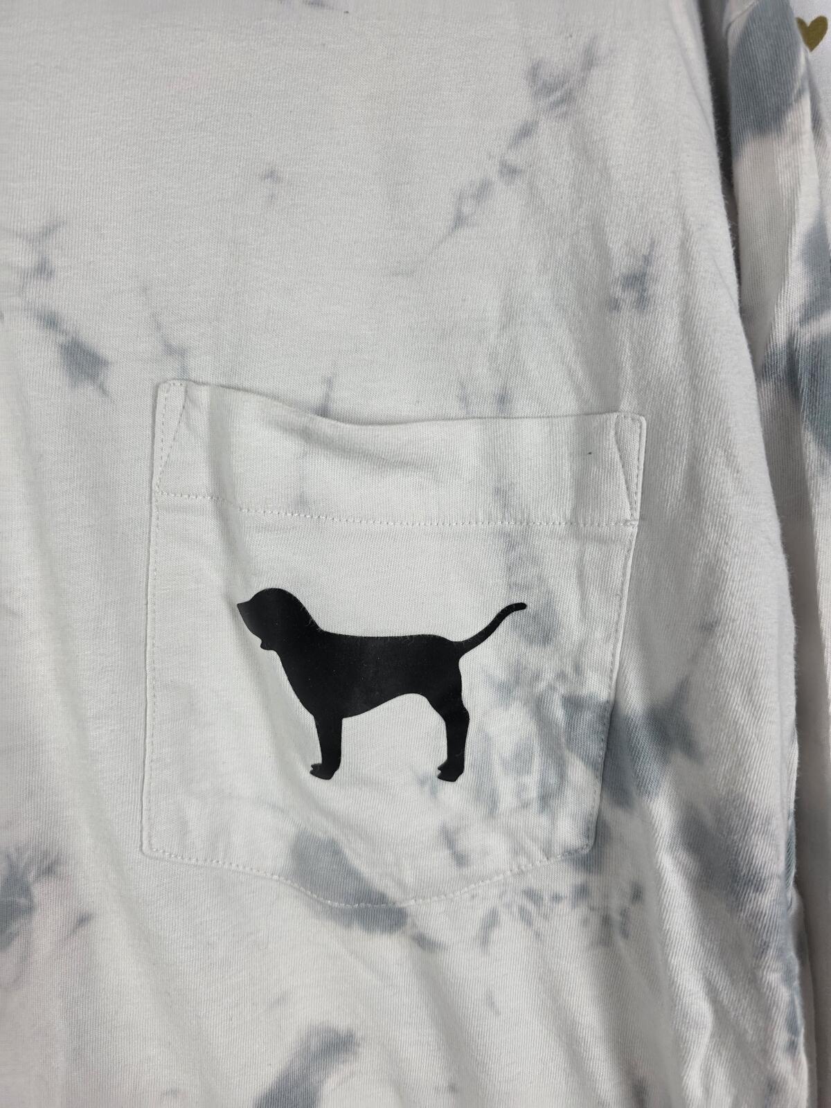 Victorias Secret PINK Tye Dye Dog Logo Long Sleeve Pocket Tee Shirt SMALL