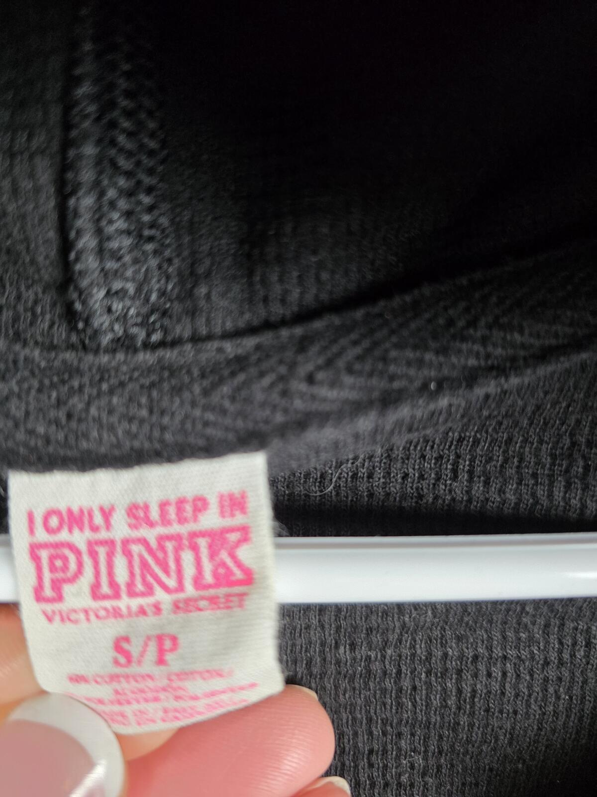 Victorias Secret Pink Thermal V neck Hooded Long Sleeve Tee Shirt Small