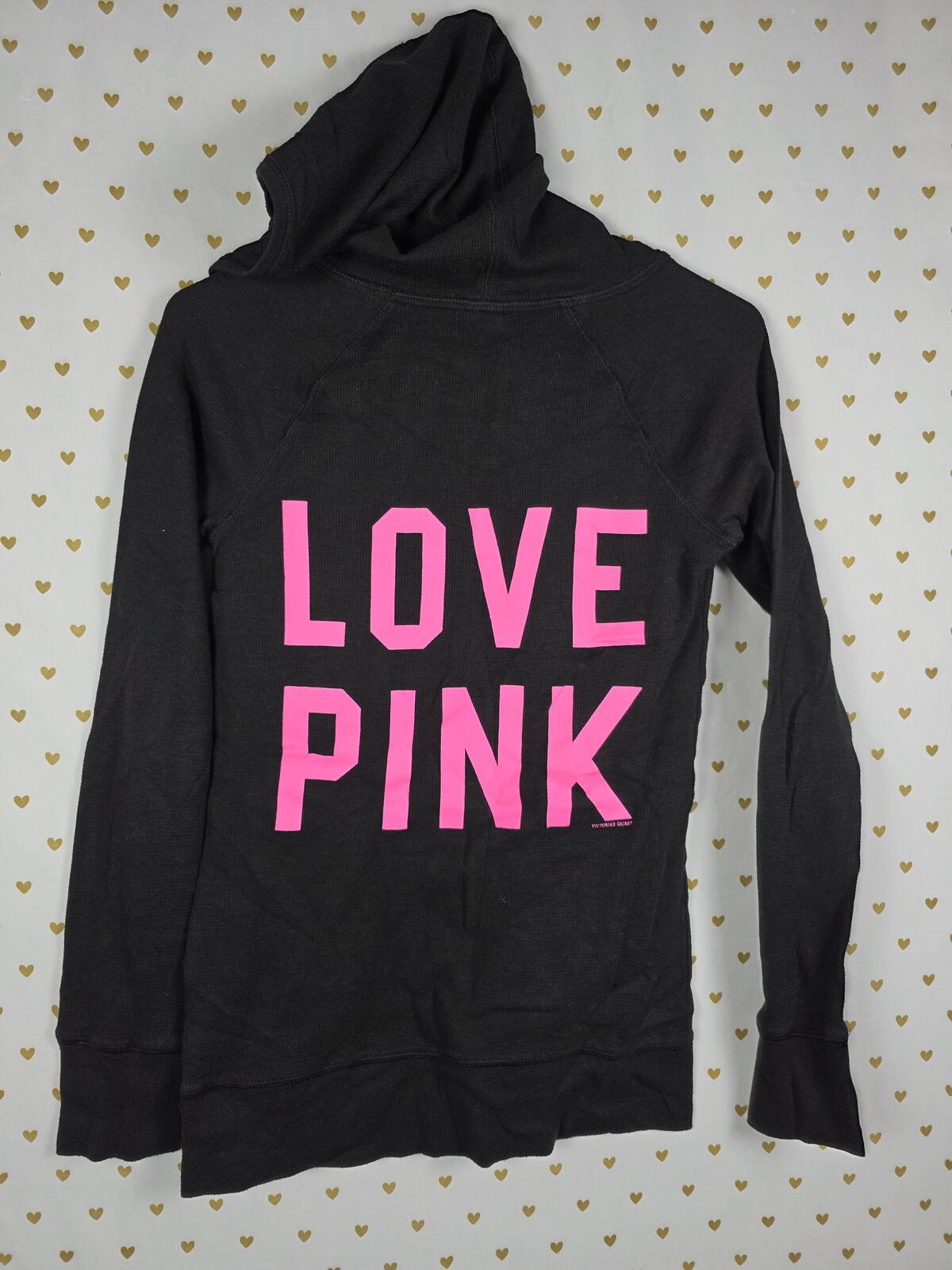 Victorias Secret Pink Thermal V neck Hooded Long Sleeve Tee Shirt Small