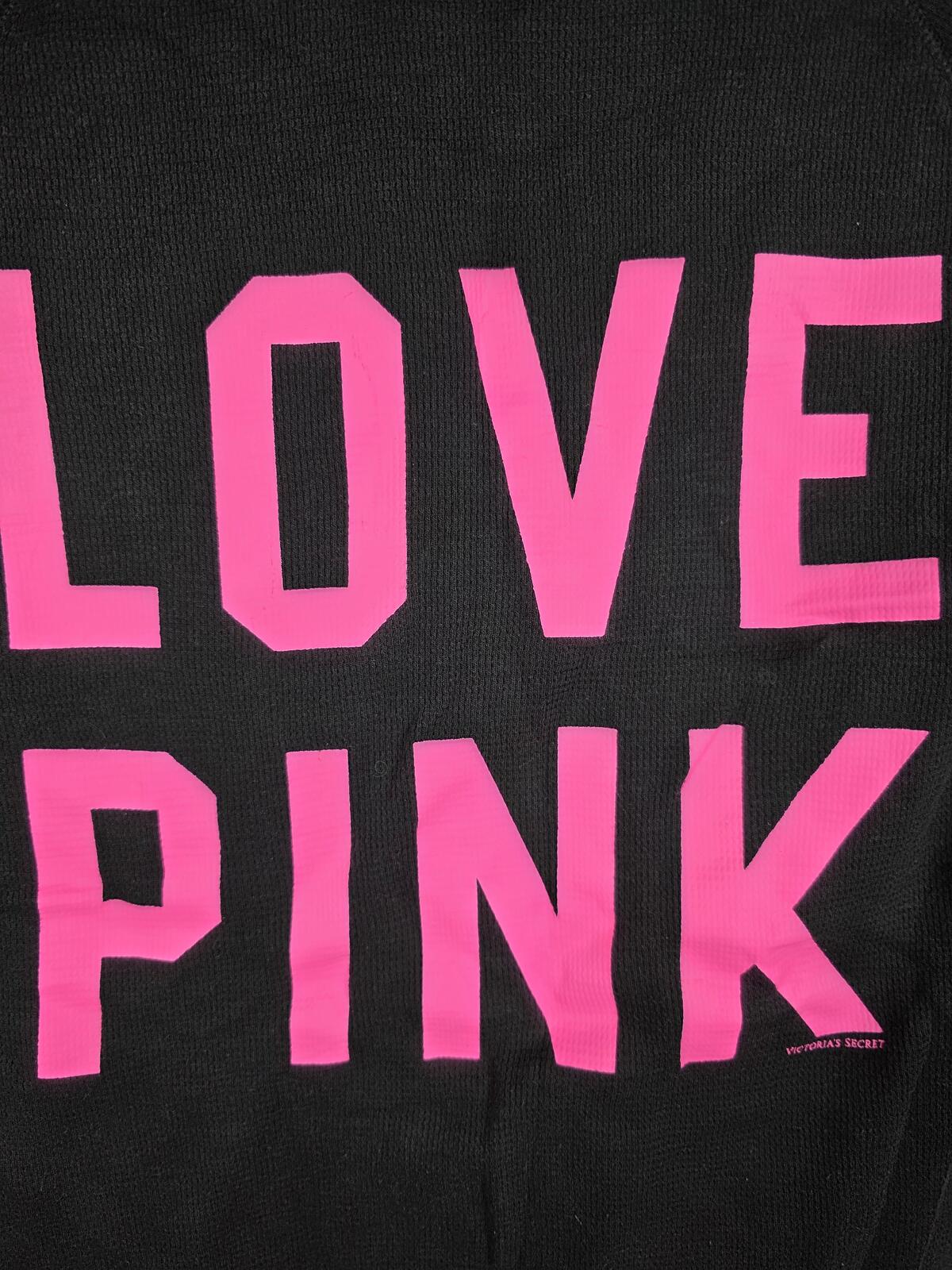 Victorias Secret Pink Thermal V neck Hooded Long Sleeve Tee Shirt Small