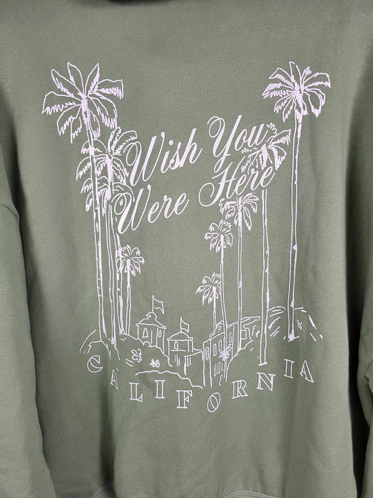 Victorias Secret Pink NEW NWT Olive Green WISH YOU WERE HERE CALIFORNIA Hoodie