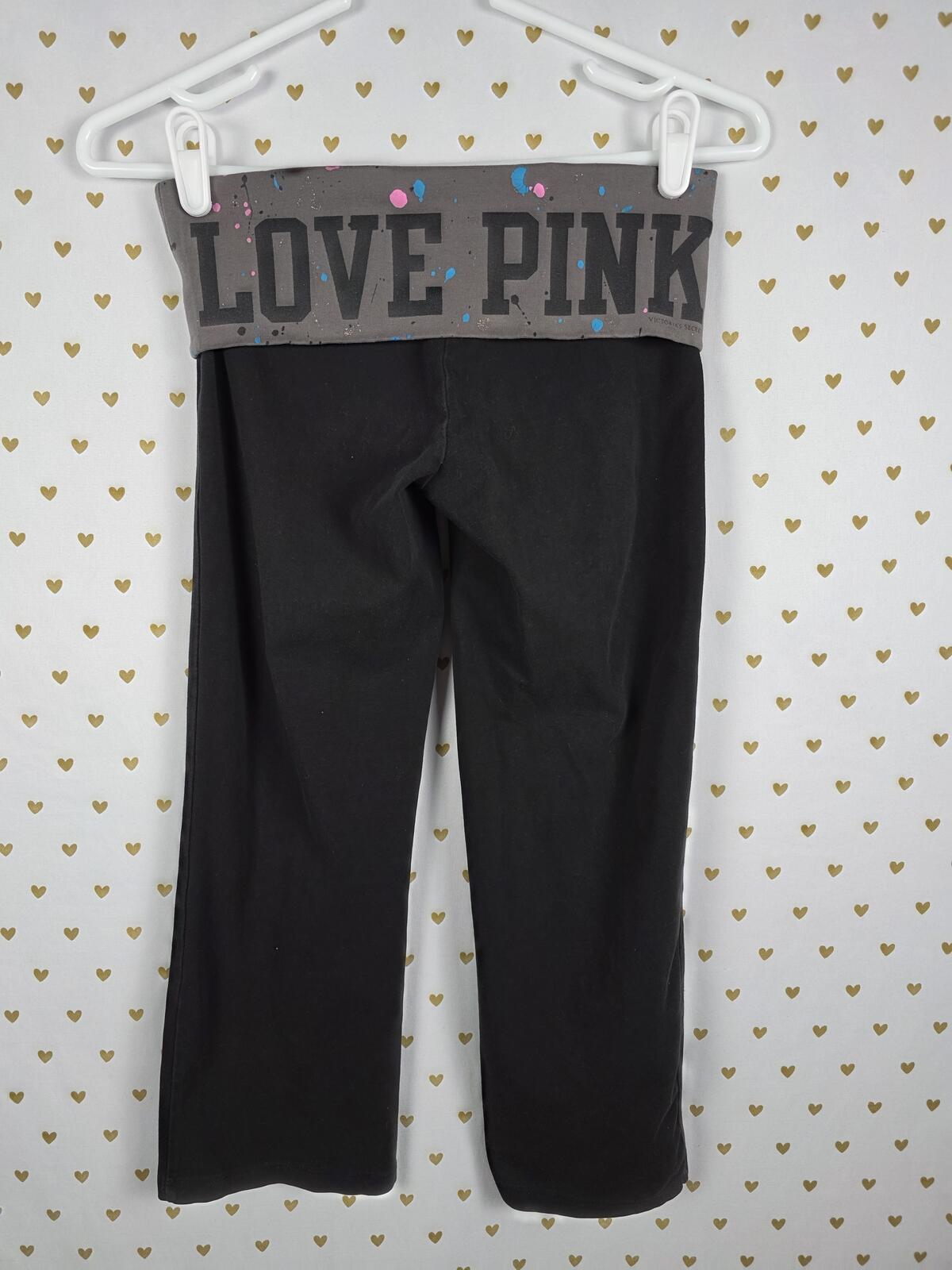 Victorias Secret PINK VINTAGE FOLDOVER Capri Yoga Pants PAINT SPLATTER Y2k XS