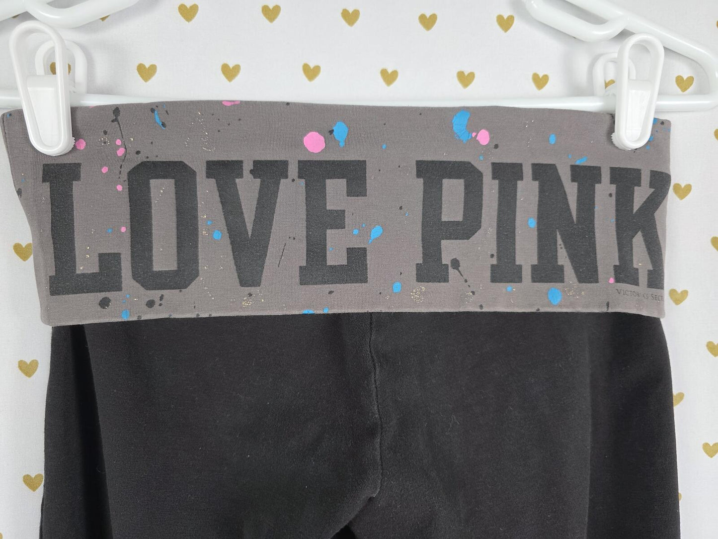 Victorias Secret PINK VINTAGE FOLDOVER Capri Yoga Pants PAINT SPLATTER Y2k XS