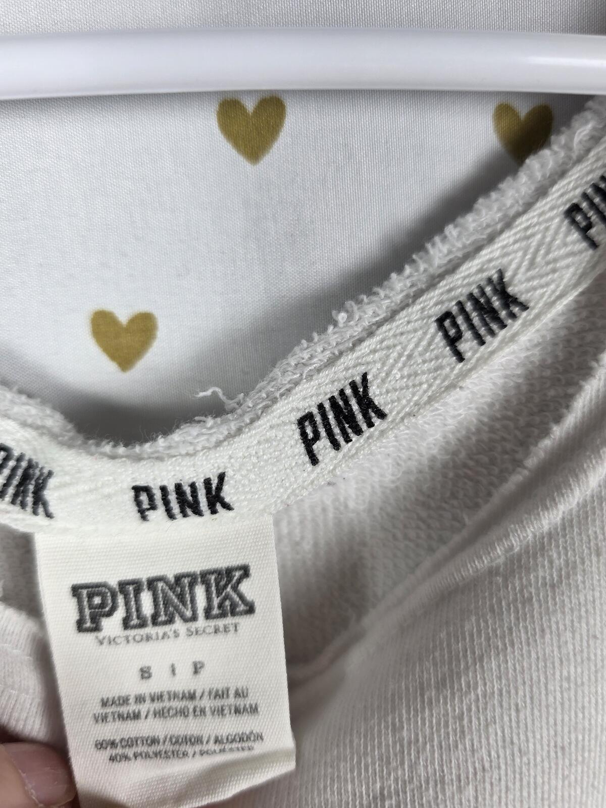 Victorias Secret Pink Slouchy Off Shoulder Embroidered Floral Logo sweater shirt